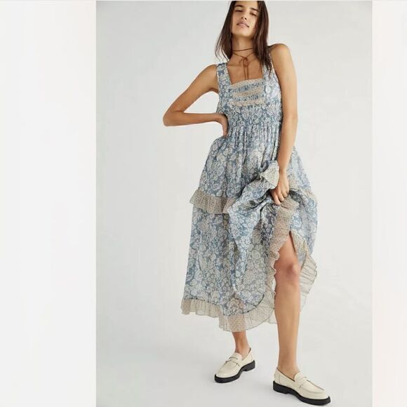 Free People Forever That Girl Somerset Vintage Inspired  Midi Dress Size M - Picture 3 of 6